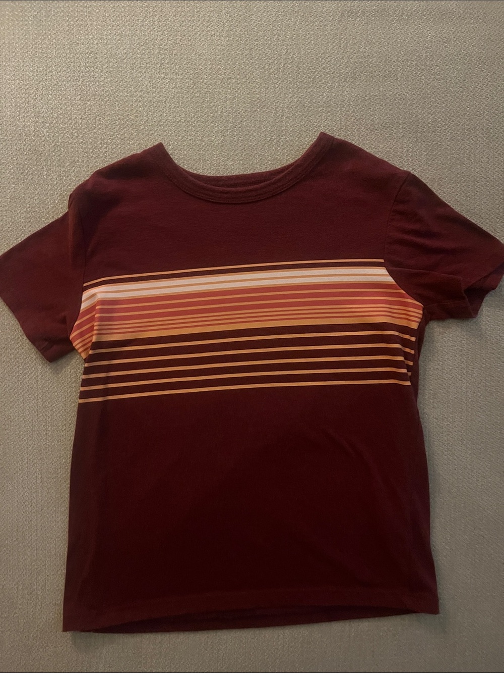 Kids Short Sleeve Stripe Tee - Maroon with Sunset Stripe Band